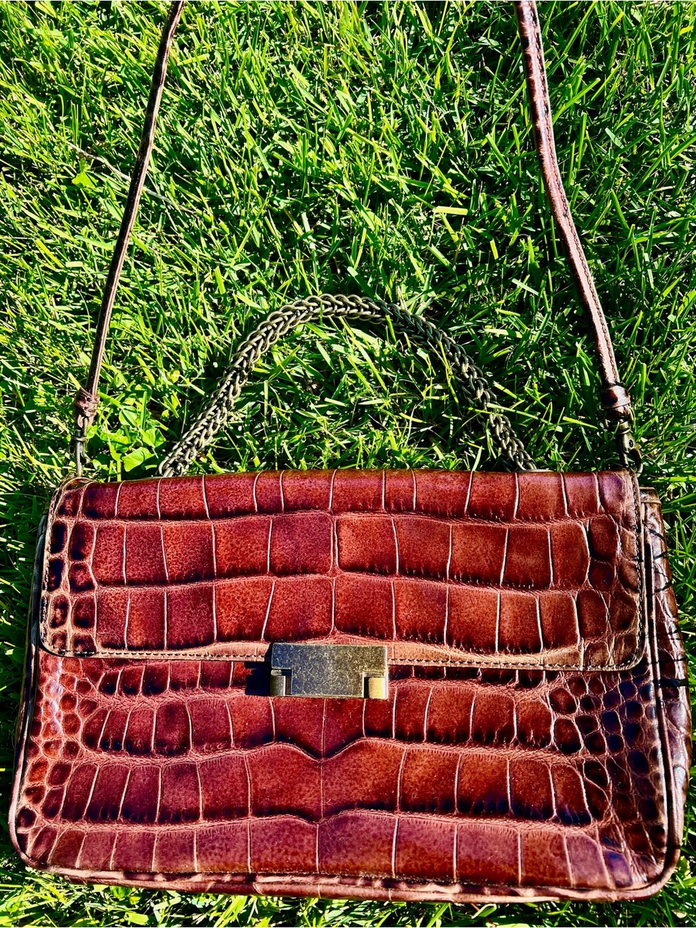 Leather Alligator Worthington quiet luxury bag chain brown shoulder vintage 90's